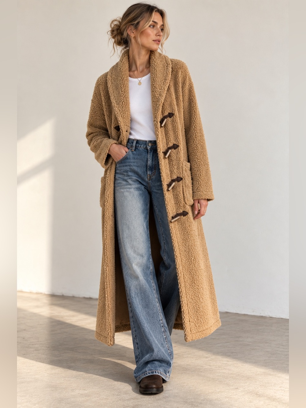 Vintage Roughrider Teddy Sherpa Long Toggle Coat M